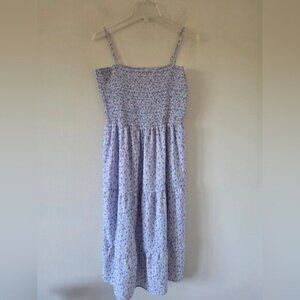 HEARTLOOM | Smocked Dress Tiered Skirt Floral Blue Spaghetti Straps Sz L